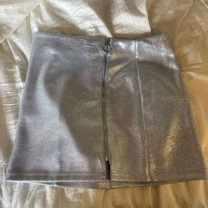 Silver Shiny Fitted Skirt from Forever 21 (Size L)
